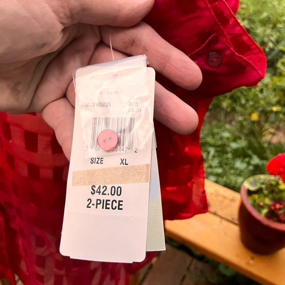 Early 90’s window pane blouse Sheer Red Button-Up long top XL with tags - Picture 4 of 7